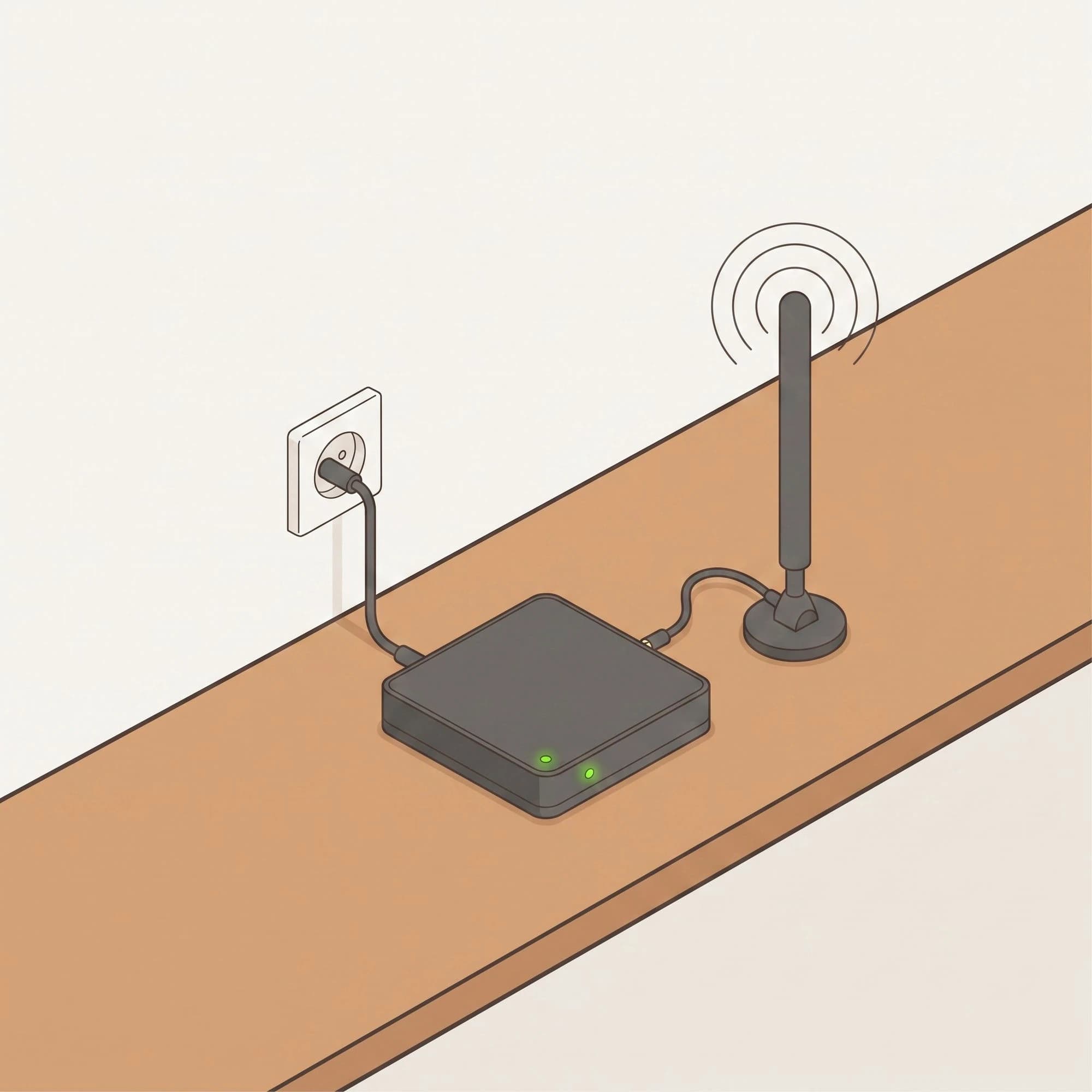 De ontvanger (gateway) met antenne, klaar om in te pluggen
